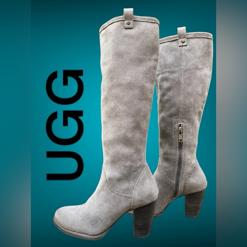 UGG-size 6 Ava tall water resistant boot. Gray suede. Pull on with side zip. EUC